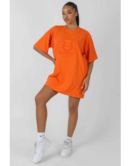 Manhattan Embroidered T-Shirt Dress Orange