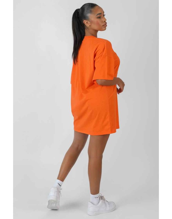 Manhattan Embroidered T-Shirt Dress Orange