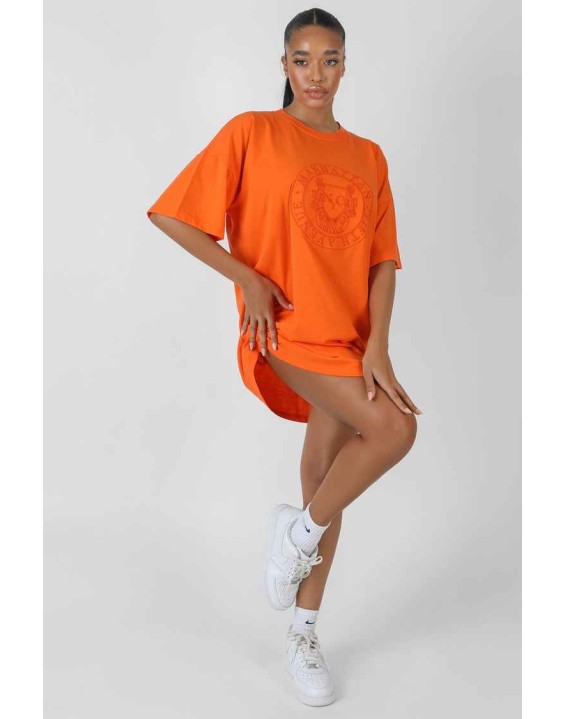 Manhattan Embroidered T-Shirt Dress Orange
