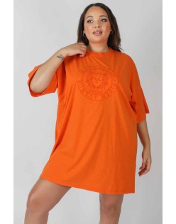 Curve Manhattan Embroidered Oversized T-Shirt Dress Orange