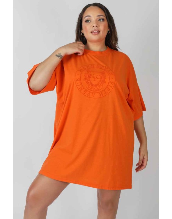 Curve Manhattan Embroidered Oversized T-Shirt Dress Orange
