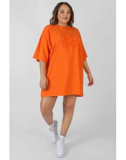 Curve Manhattan Embroidered Oversized T-Shirt Dress Orange