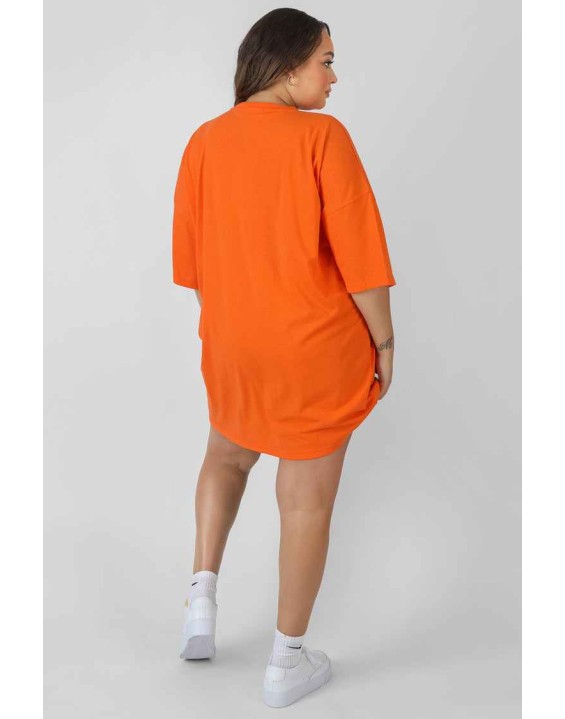Curve Manhattan Embroidered Oversized T-Shirt Dress Orange
