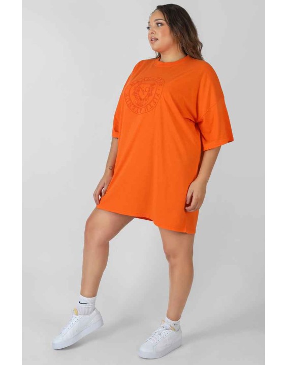 Curve Manhattan Embroidered Oversized T-Shirt Dress Orange