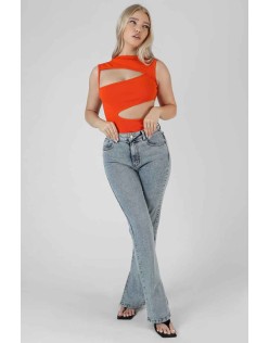 Asymmetric Cut Away Bodysuit Orange
