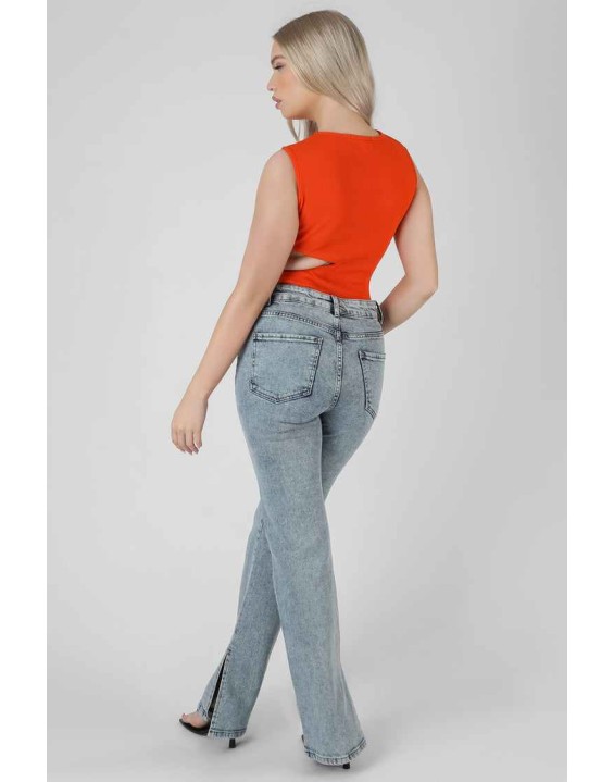 Asymmetric Cut Away Bodysuit Orange