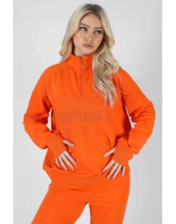 Universal Reverse Panel Half Zip Pullover Sweatshirt Orange