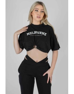 Melbourne Bull Ring Hem Cropped T-Shirt Black