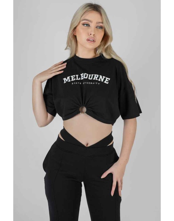 Melbourne Bull Ring Hem Cropped T-Shirt Black