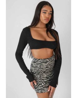 Ribbed Underbust Square Neck Crop Top Black