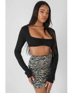 Ribbed Underbust Square Neck Crop Top Black