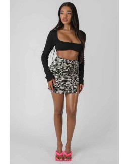 Ribbed Underbust Square Neck Crop Top Black