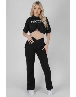 Strappy Waist Straight Leg Joggers Black