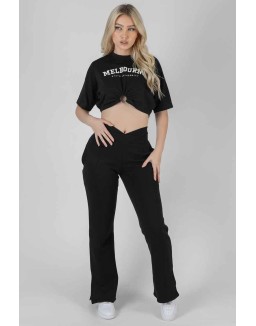 Strappy Waist Straight Leg Joggers Black