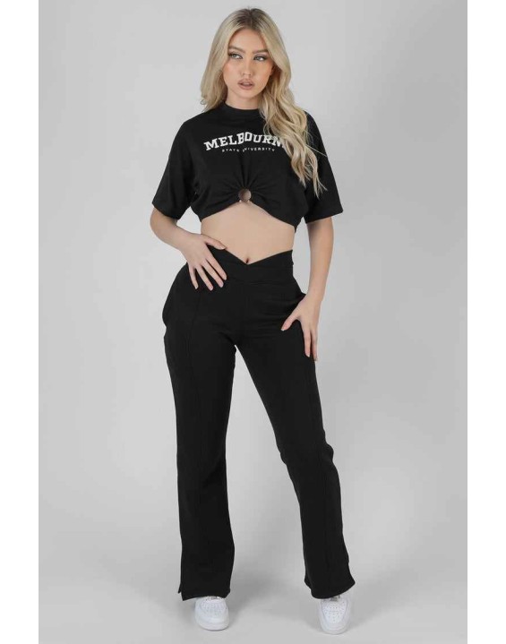 Strappy Waist Straight Leg Joggers Black