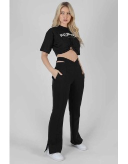 Strappy Waist Straight Leg Joggers Black