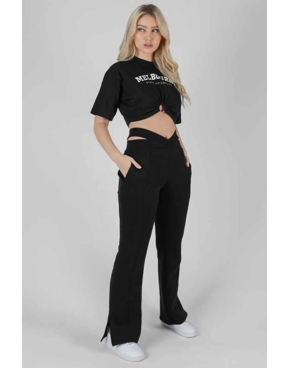 Strappy Waist Straight Leg Joggers Black