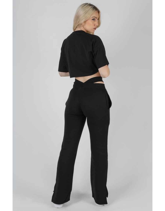 Strappy Waist Straight Leg Joggers Black