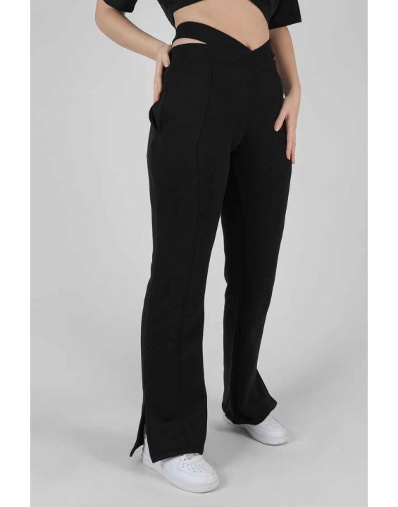 Strappy Waist Straight Leg Joggers Black