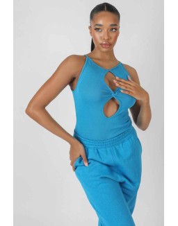 Twist Keyhole Sleeveless Bodysuit Blue