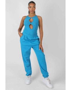 Twist Keyhole Sleeveless Bodysuit Blue
