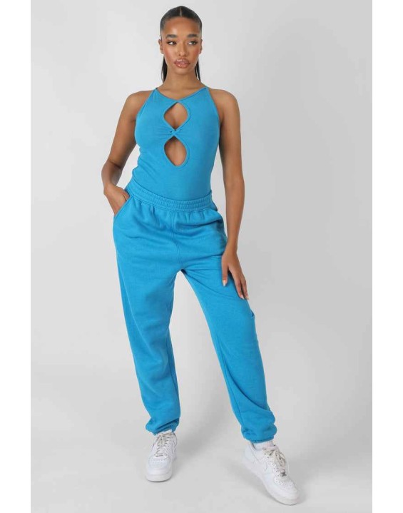 Twist Keyhole Sleeveless Bodysuit Blue