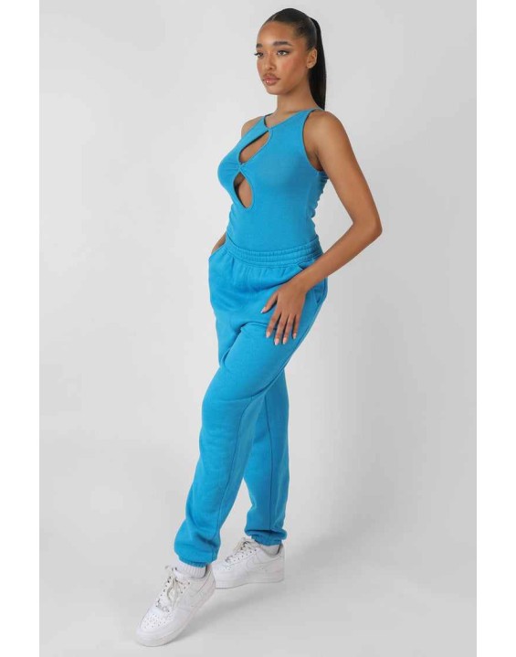 Twist Keyhole Sleeveless Bodysuit Blue