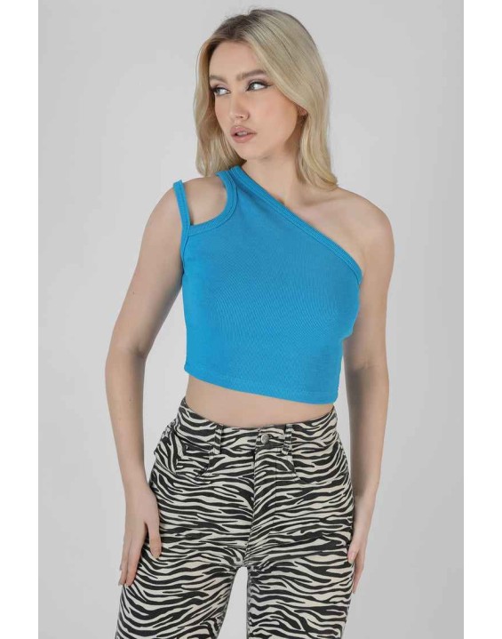 Asymmetric Strap Top Blue