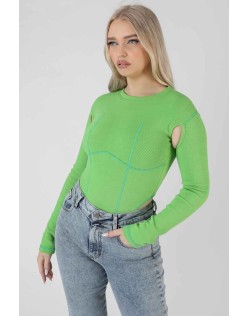 Contrast Stitch Bodysuit Green