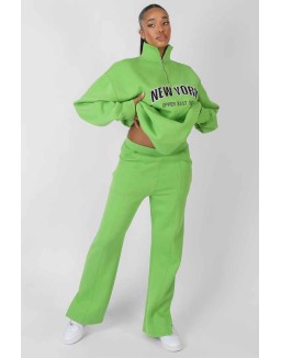 New York Split Hem Straight Joggers Green