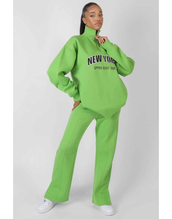 New York Split Hem Straight Joggers Green