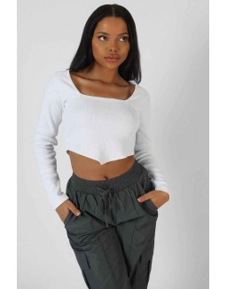 Long Sleeve Hankey Crop Top White