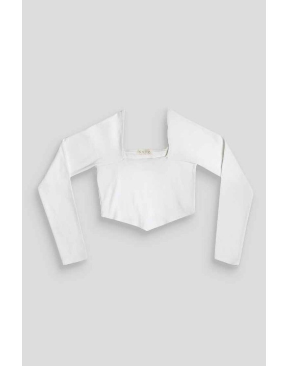 Long Sleeve Hankey Crop Top White