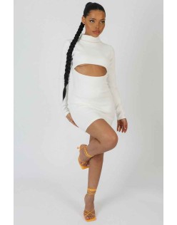 Long Sleeve Waist Cut Out Mini Dress Ivory