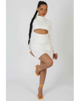Long Sleeve Waist Cut Out Mini Dress Ivory