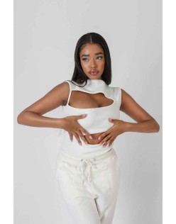 Asymmetric Cut Away Bodysuit White