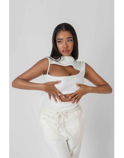 Asymmetric Cut Away Bodysuit White