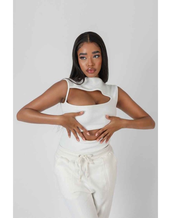 Asymmetric Cut Away Bodysuit White