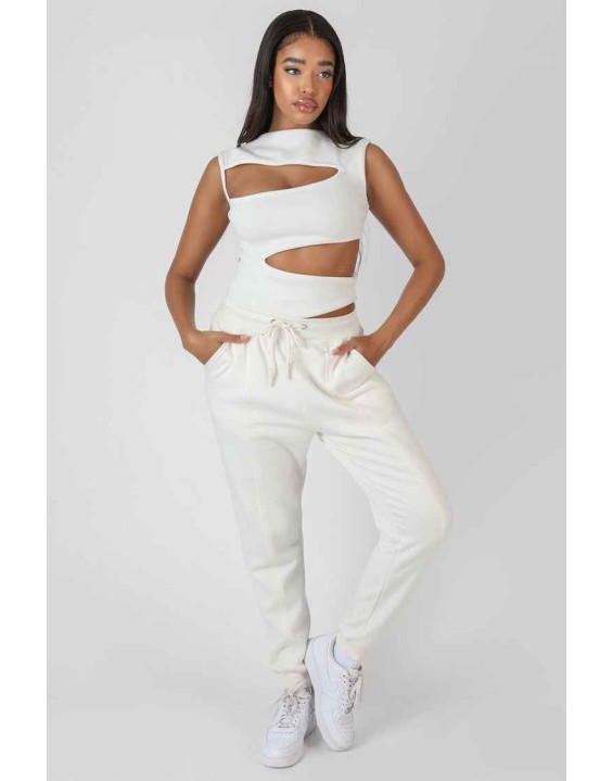 Asymmetric Cut Away Bodysuit White