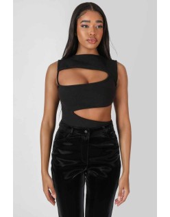 Asymmetric Cut Away Bodysuit Black