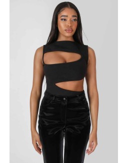 Asymmetric Cut Away Bodysuit Black