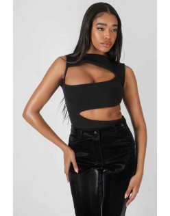 Asymmetric Cut Away Bodysuit Black