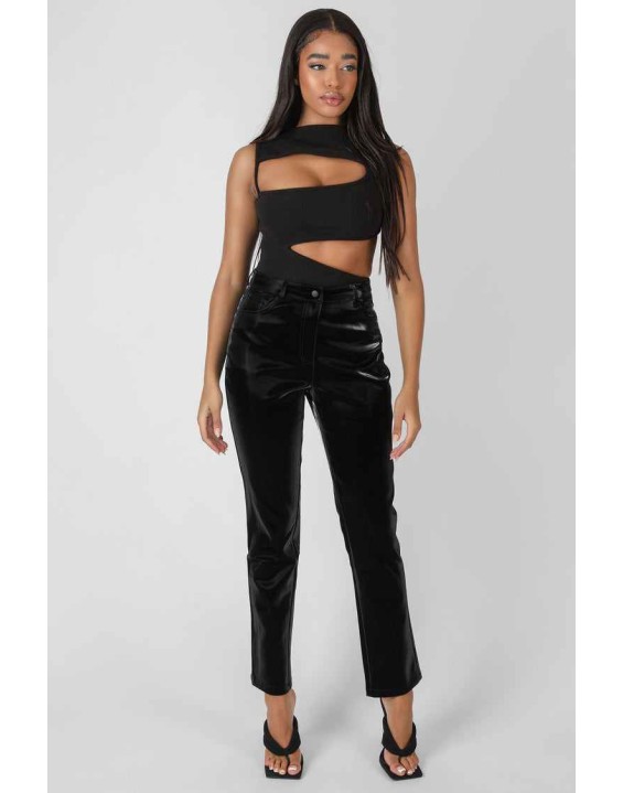 Asymmetric Cut Away Bodysuit Black