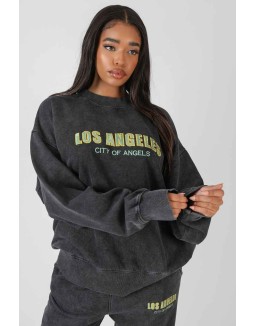Los Angeles Acid Wash Oversized Sweatshirt Grey