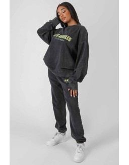 Los Angeles Acid Wash Oversized Sweatshirt Grey