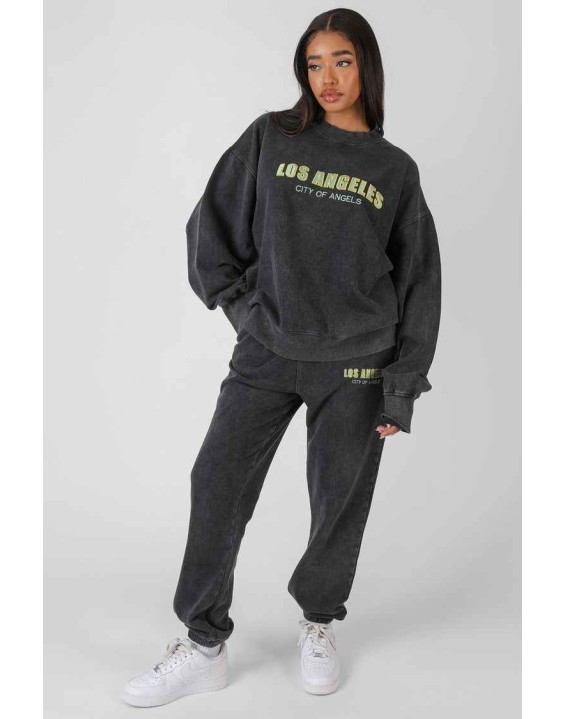 Los Angeles Acid Wash Oversized Sweatshirt Grey
