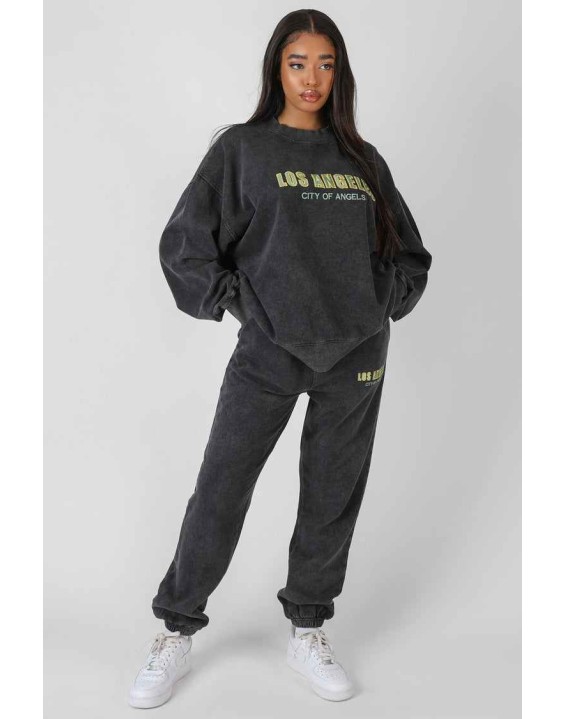 Los Angeles Acid Wash Oversized Sweatshirt Grey