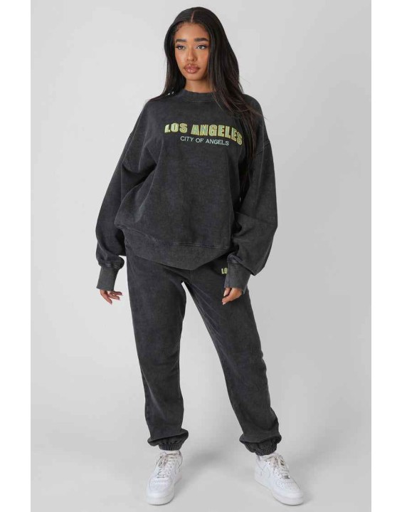 Los Angeles Acid Wash Oversized Sweatshirt Grey