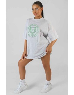 Manhattan Embroidered T-Shirt Dress Oatmeal Marl