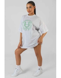 Manhattan Embroidered T-Shirt Dress Oatmeal Marl